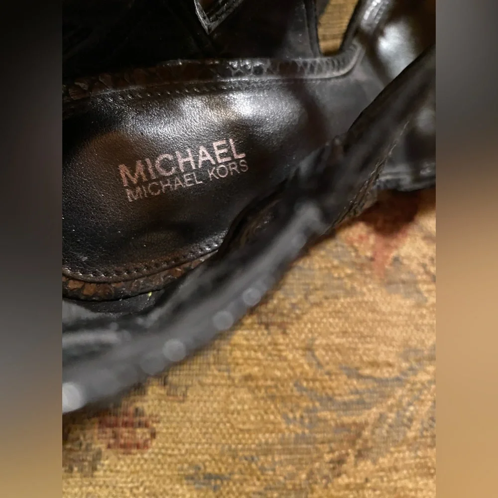 Michael Kors Black Trinity Platform Embossed Leather Strappy Heels platform 9